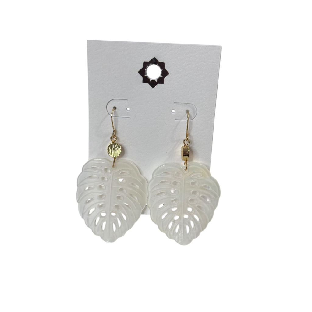 Women's Black Diamond Iridescent White Gold Leaf Drop Earrings One Size